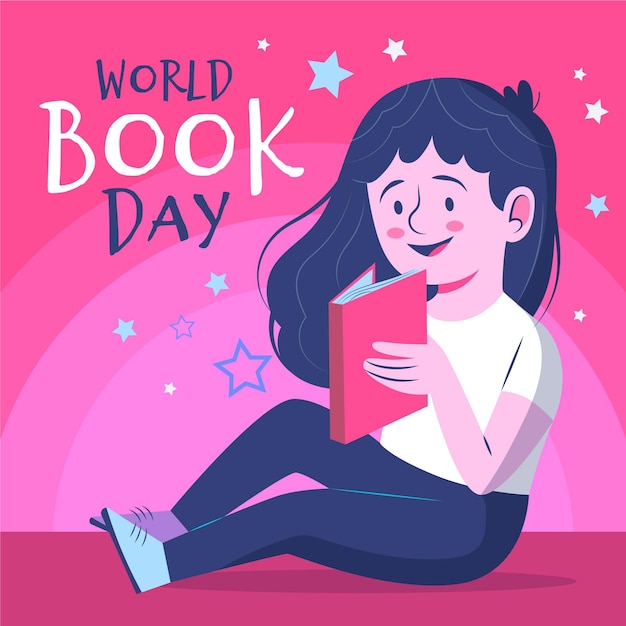 Organic flat world book day illustration with woman reading