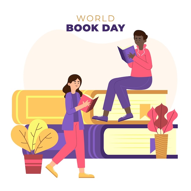 Organic flat world book day illustration