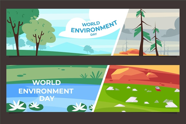 Free Vector organic flat world environment day banners set