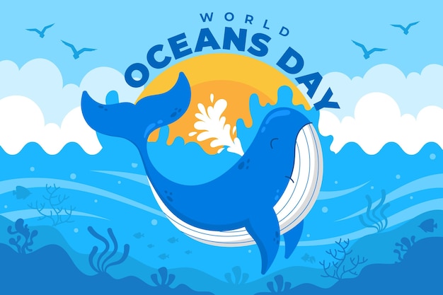 Organic flat world oceans day illustration