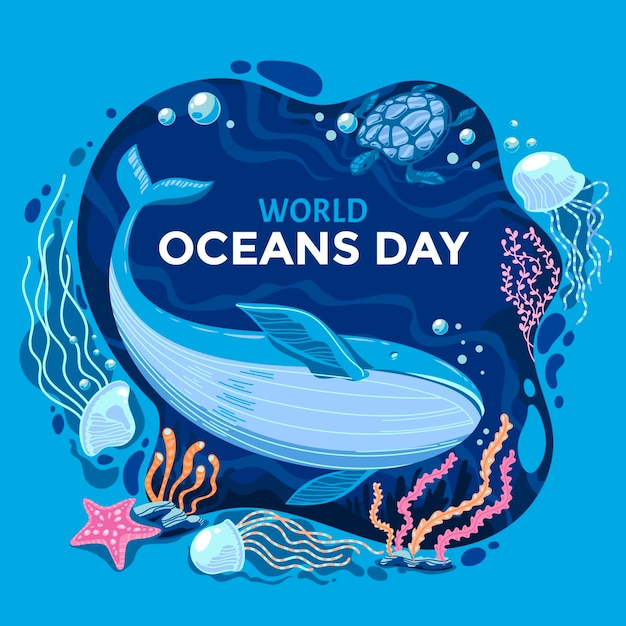 Organic flat world oceans day illustration