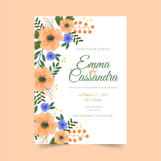 Organic floral wedding invitation