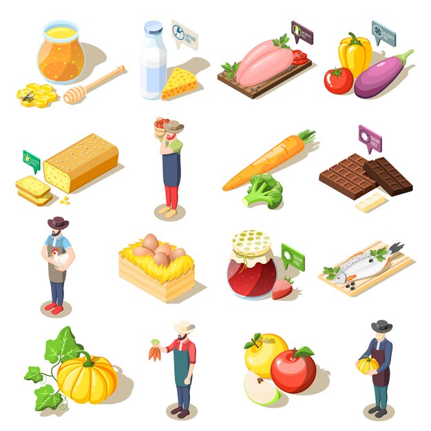 Organic Food Isometric Icons