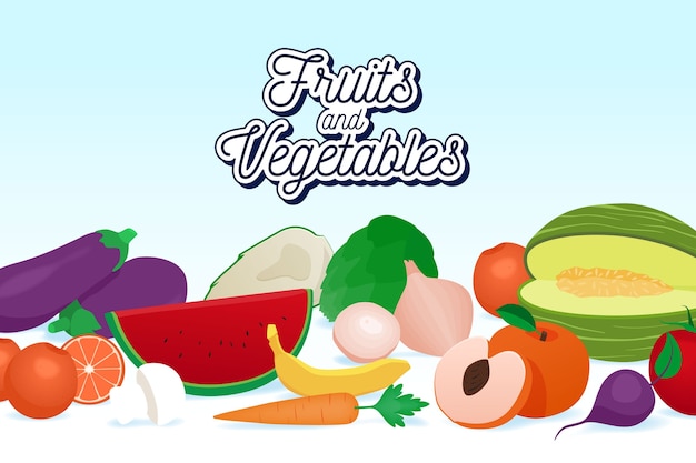 Organic fruit and vegetables background