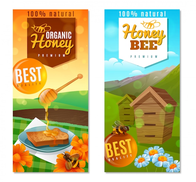 Free vector organic honey vertical banners