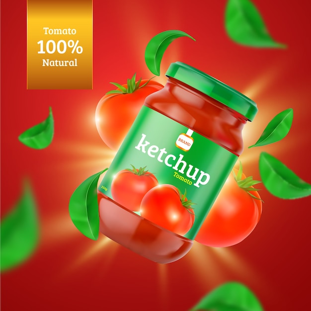 Free Vector organic ketchup food product ad