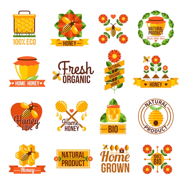 Free Vector organic natural honey label set 