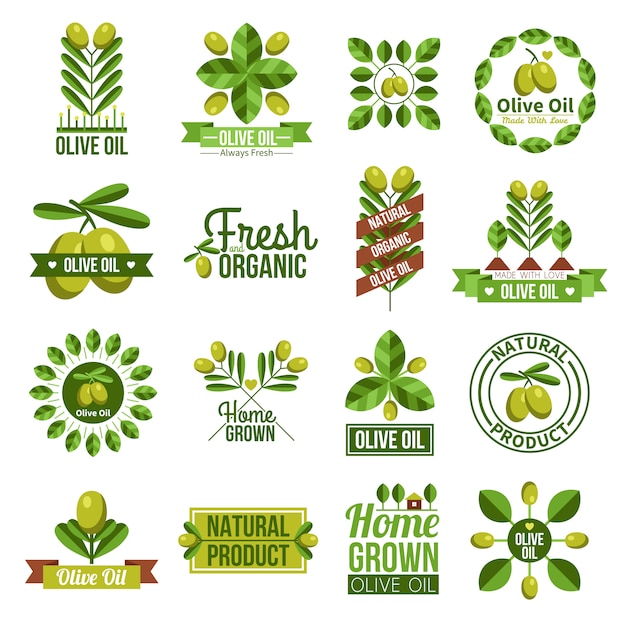 Free Vector organic natural olive oil label set 