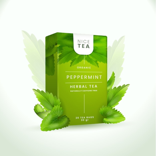 Free Vector organic peppermint herbal tea ad