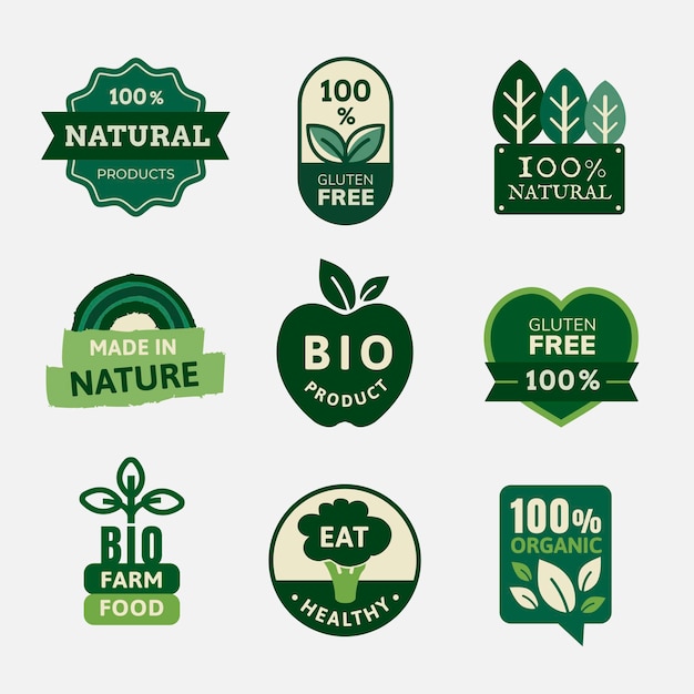 Free vector organic products badges set vector for food marketing campaigns