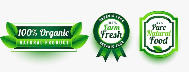 Organic pure fresh natural food labels set