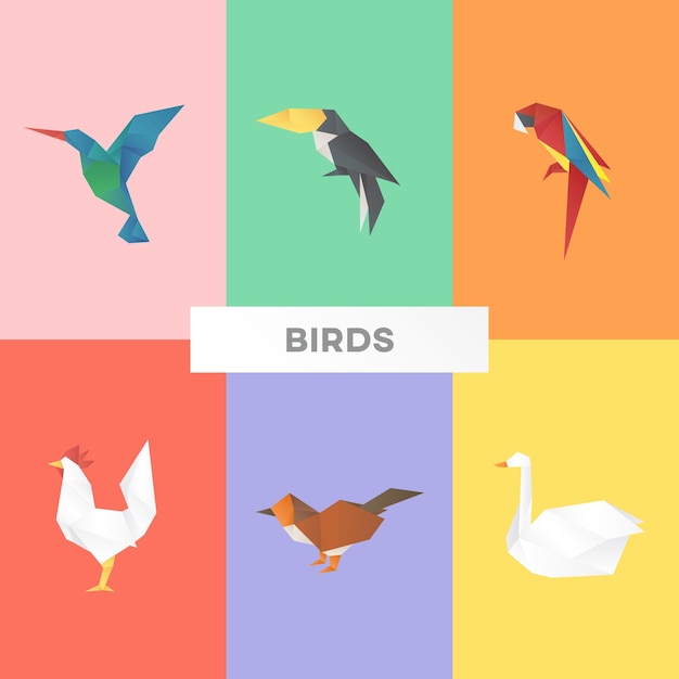 Free vector origami birds paper craft vector cut out set