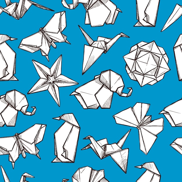 Free Vector origami paper folded figures seamless pattern 