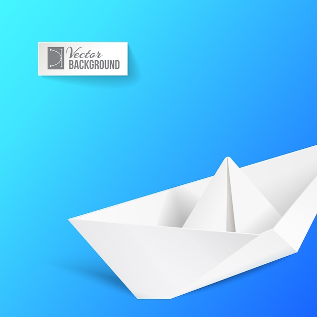 Origami ship over blue.