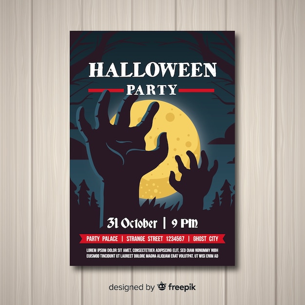 Original halloween party poster template with flat design