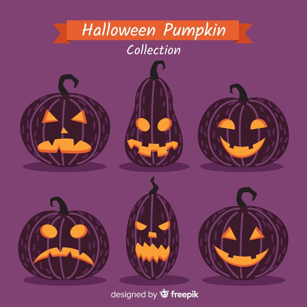 Original halloween pumpkin collection with flat design