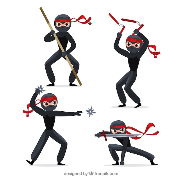 Original ninja character collection with flat design