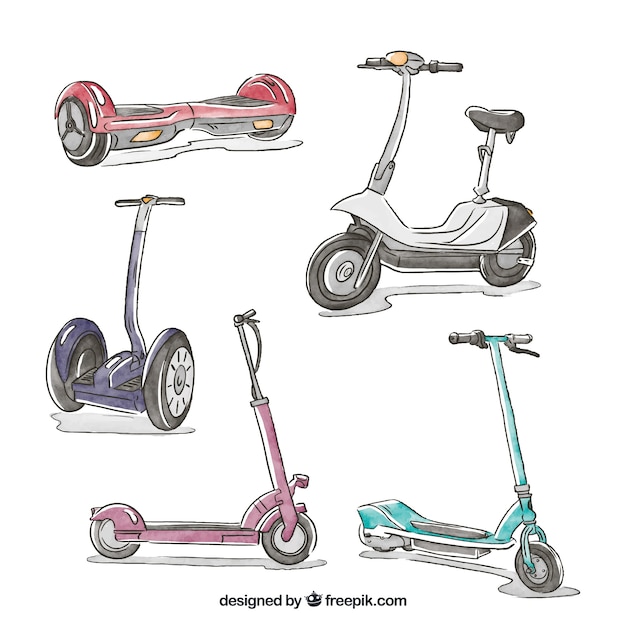 Free Vector original pack of hand drawn scooters