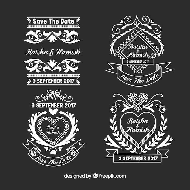 Free Vector original pack of retro wedding labels