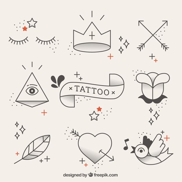 Original tattoos elements in linear style 