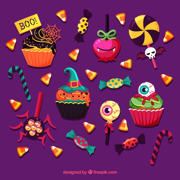 Free Vector original variety of fun halloween candies