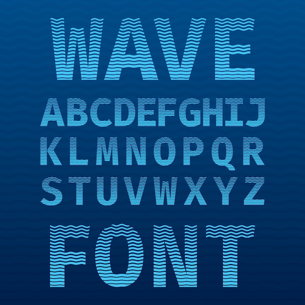 Free vector original wave font poster with alphabet on the blue as a sea illustration