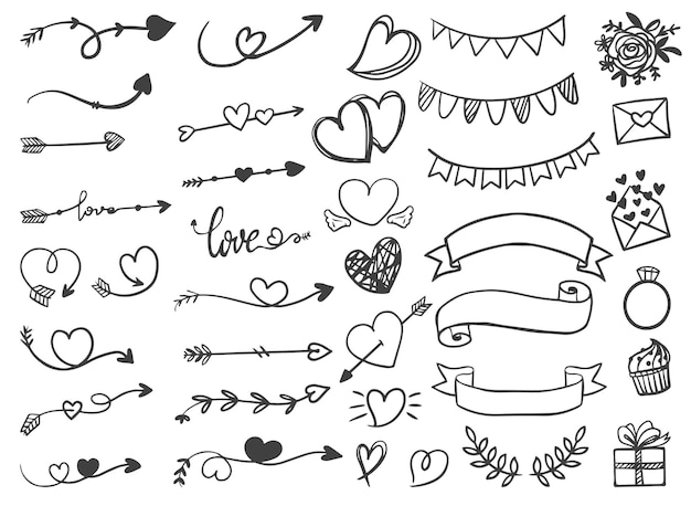 Ornamental arrow ribbons valentine and wedding hand drawn line art