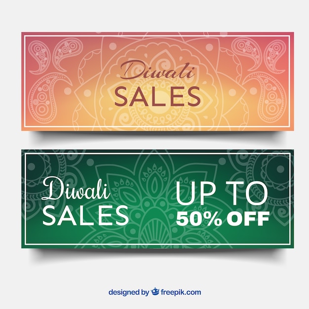 Free Vector ornamental banners of sales diwali