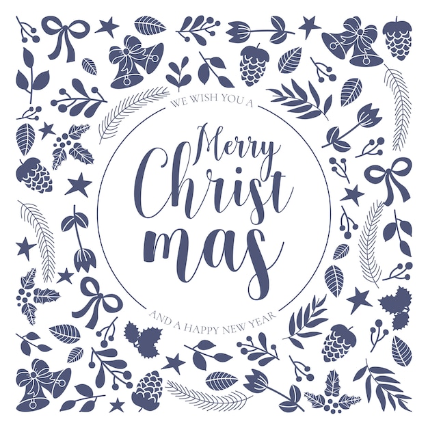 Ornamental Christmas Greeting Card with Hand Drawn Elements