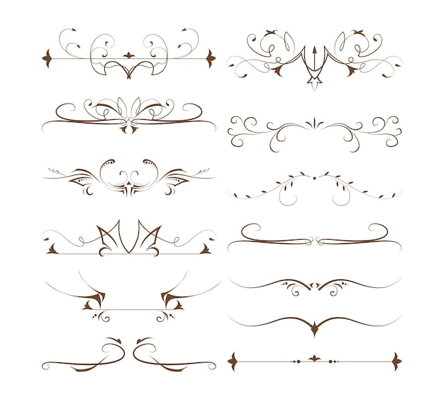 Ornamental dividers set on white background Classic floral and ethnic ornaments Embroidery