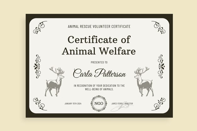 Ornamental elegant animal rescue volunteer certificate