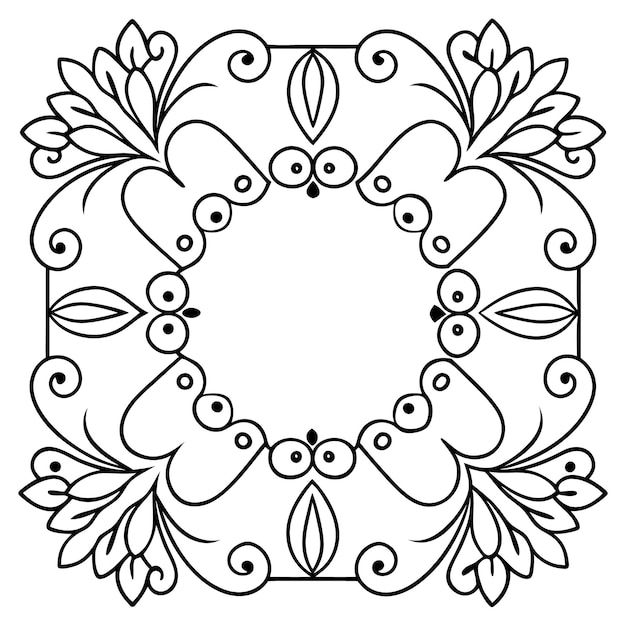 Free vector ornamental frame with black floral pattern isolated on white