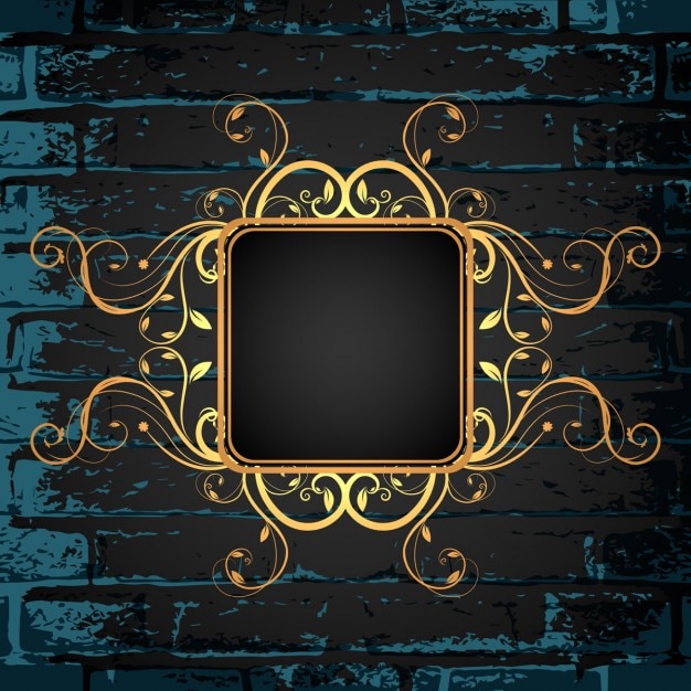 Free vector ornamental golden frame on a brick wall