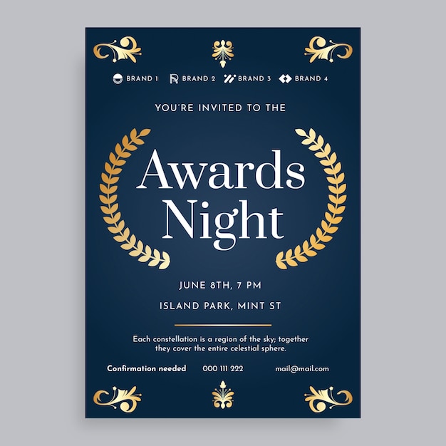 Free Vector ornamental gradient awards ceremony night invitation