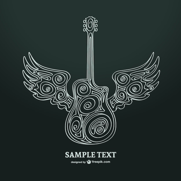 Free Vector ornamental guitar with wings