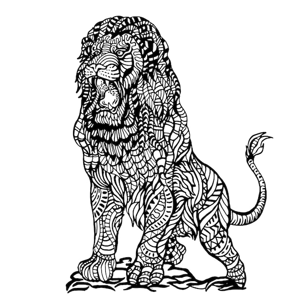 Ornamental hand drawn angry lion