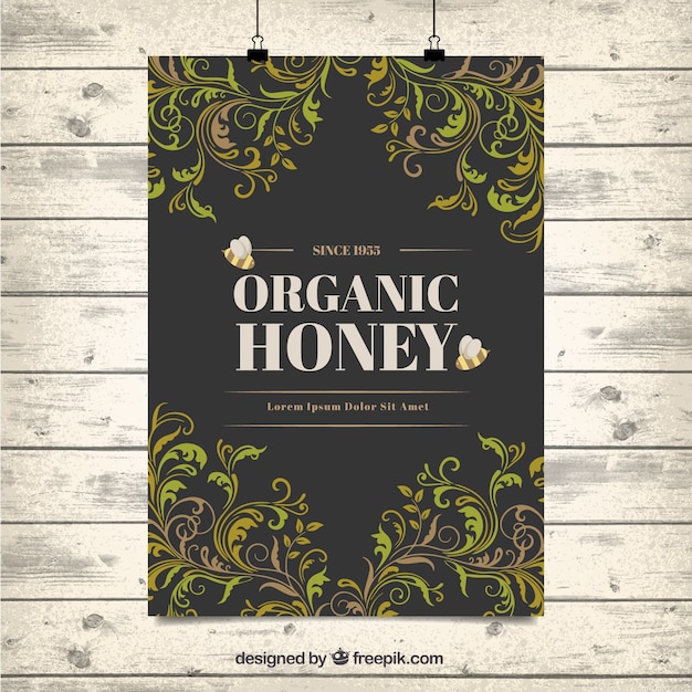 Free vector ornamental leaves organic honey poster