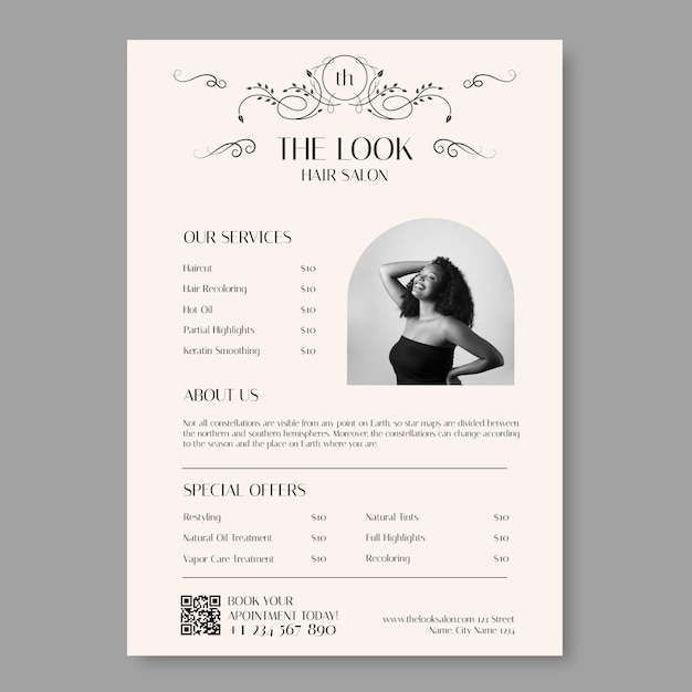 Free vector ornamental the look hair salon poster