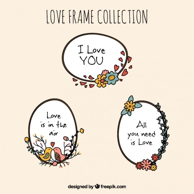 Free Vector ornamental love frames with floral details 