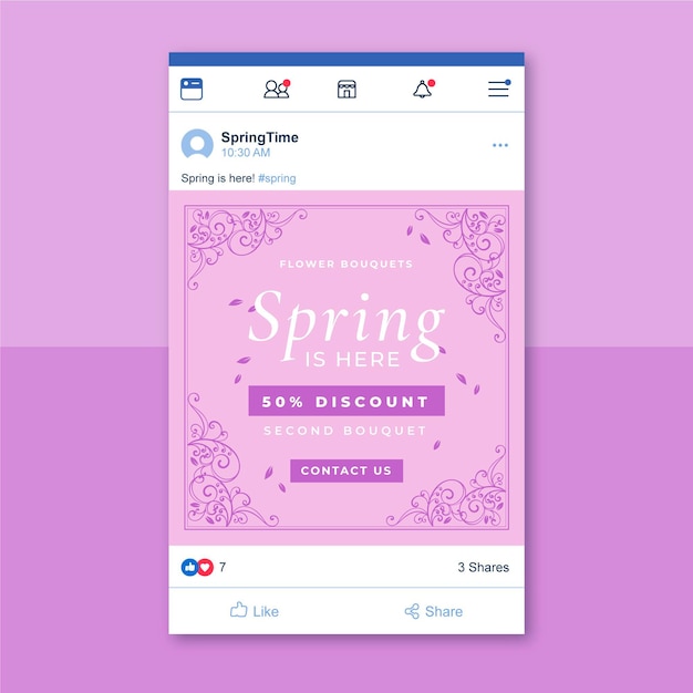 Ornamental monocolor spring social media post template