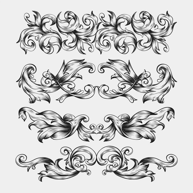 Ornamental realistic hand drawn border