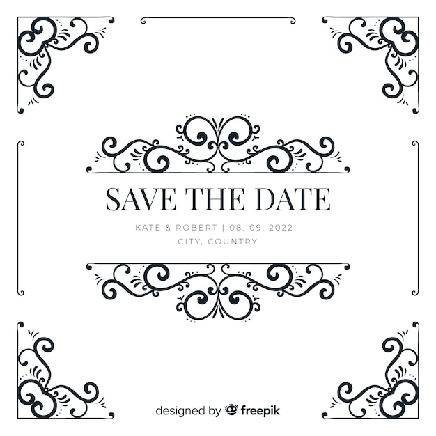 Ornamental save the date wedding invitation