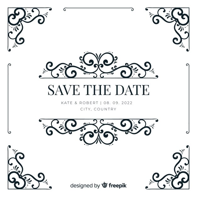 Ornamental save the date wedding invitation