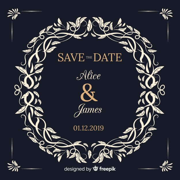 Ornamental save the date wedding invitation