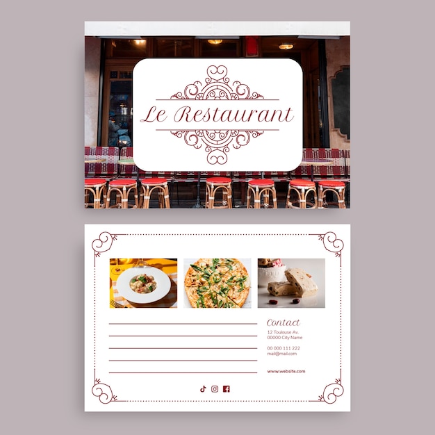 Ornamental simple restaurant postcard