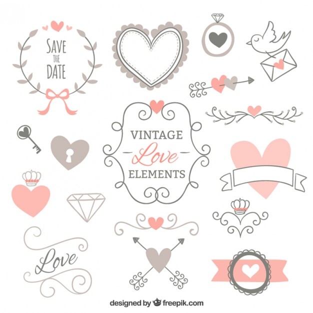 Free vector ornamental vintage love elements