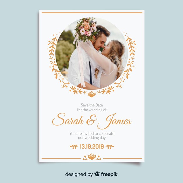 Ornamental wedding invitation template with photo