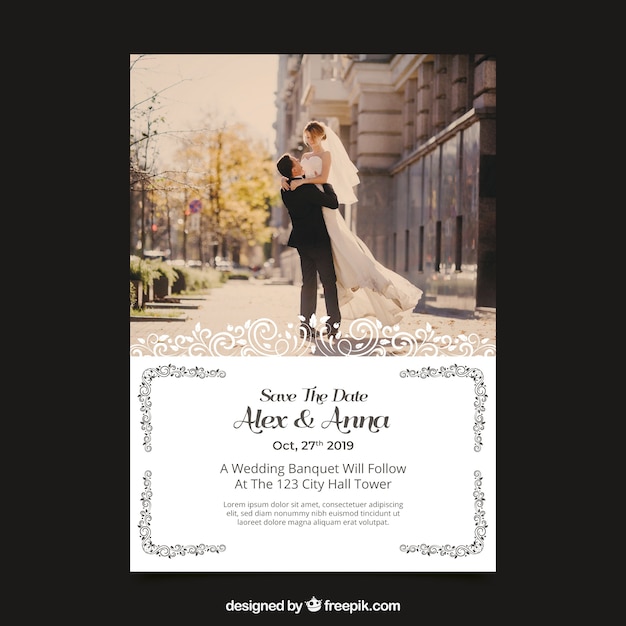 Free Vector ornamental wedding invitation template with photo