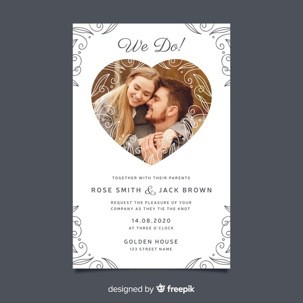 Ornamental wedding invitation template with photo