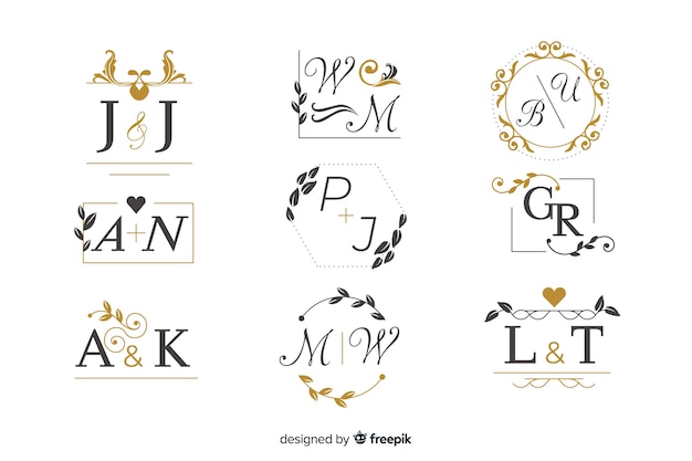 Free Vector ornamental wedding monogram collection